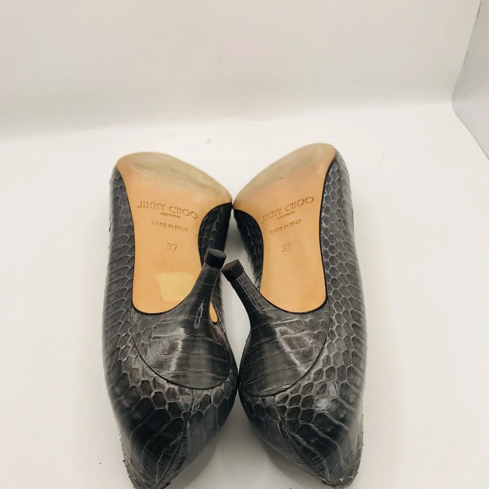 Jimmy Choo Gray Pointed-Toe Kitten Heel Pumps - Picture 10 of 12